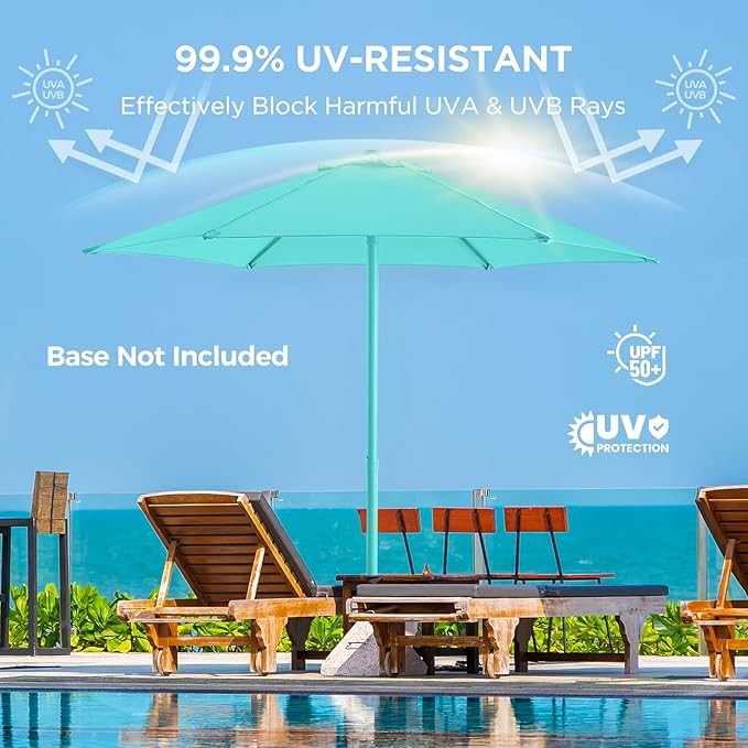 HOMSHADE Outdoor Patio Umbrella - Market Table Pool Deck Umbrella with Push Button Tilt, Crank, UPF50+ UV Protection and Sturdy Ribs, 3-Year Fade Resistance, 220GSM Solution-Dyed Fabric (No base)