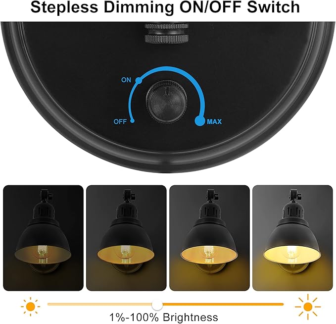 Plug in Wall Sconces Set of 2, ENCOMLI Wall Sconce Lighting with Dimmable On Off Switch, Swing Arm Wall Lamp, Black Metal Industrial Wall Light Fixtures, Safety E26 Base, 6FT Plug in Cord