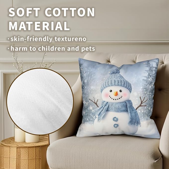 Blue Snowman Throw Pillow Covers Winter Pillow Covers 22x22 Snowflakes Pillow Case Double Sided Printing Cushion Case for Home Decor Couch Sofa Set of 2