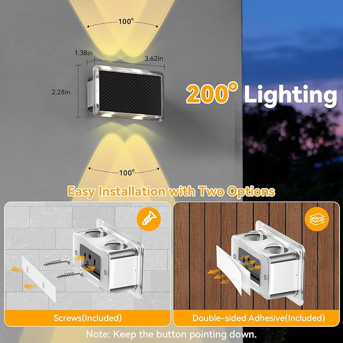 TECKNET Solar Fence Lights 12 Pack, 8 Modes RGB Color Changing, Up Down Lights & 200°Wide Lighting, IP66 Waterproof Dual-Lens LED Decorative Lights for Wall/Garden/Fence/Patio/Backyard