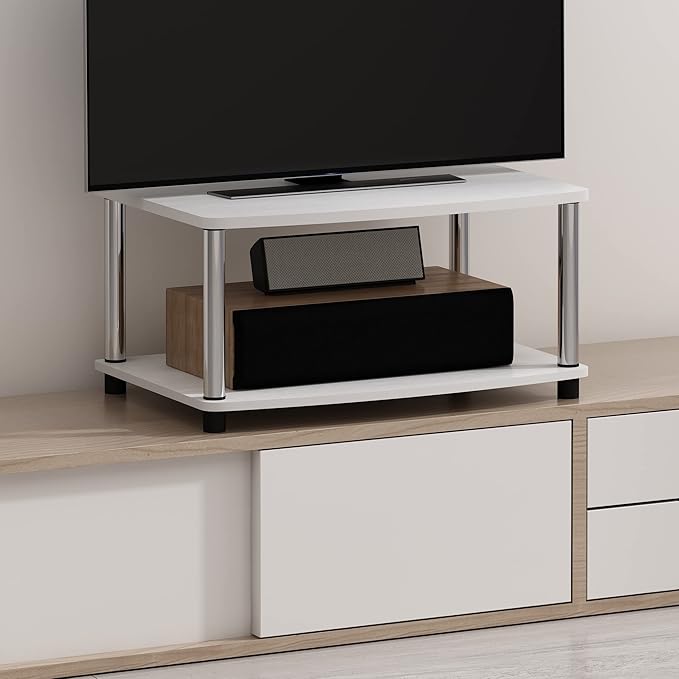 Furinno Turn-N-Tube Printer Stand with Storage, 2-Tier Printer Table, Under Desk Printer Stand, for CPU, Office Supplies, Home Office, White Oak