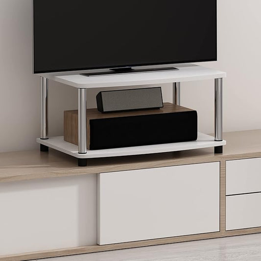 Furinno Turn-N-Tube Printer Stand with Storage, 2-Tier Printer Table, Under Desk Printer Stand, for CPU, Office Supplies, Home Office, White Oak
