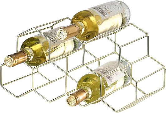 Countertop Wine Rack - 9 Bottle Freestanding Modern Gold Metal Small - 2 Tier Tabletop Wine Holder Stand for Cabinet, Pantry - Wine Racks Countertop - No Assembly Required