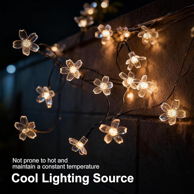 60 LED Solar String Lights Outdoor Waterproof Flower Fairy Lights for Garden Fence Patio Yard Christmas Tree Lawn Wedding Party Decor, Warm White