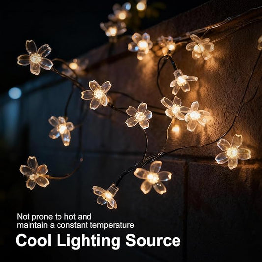 60 LED Solar String Lights Outdoor Waterproof Flower Fairy Lights for Garden Fence Patio Yard Christmas Tree Lawn Wedding Party Decor, Warm White
