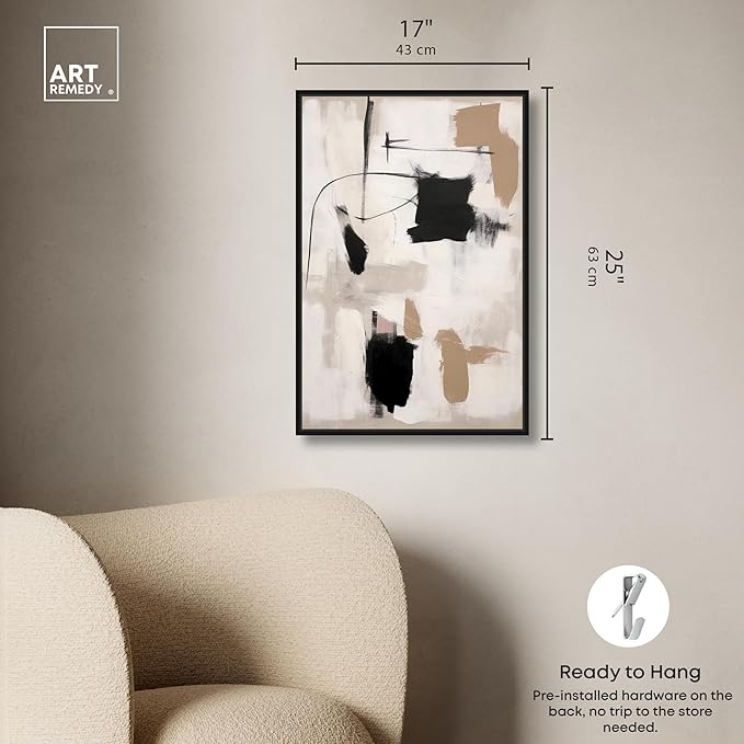 Art Remedy Strings in Abstraction Canvas Muted Abstract Wall Art, Black Frame, 16" x 24"