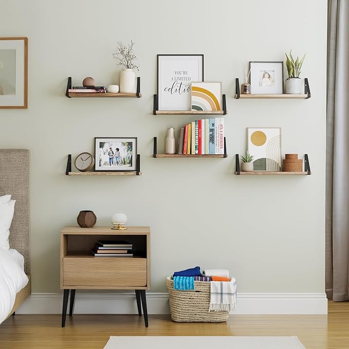 Wallniture Ponza 17'' x 4.5'' Floating Wall Shelf Bathroom, Small Wood Book Shelves for Wall Storage, Wall Mounted Shelf, Dining Room, Bedroom, Living Room, Office & Kitchen Organization, Burnt, 20pcs