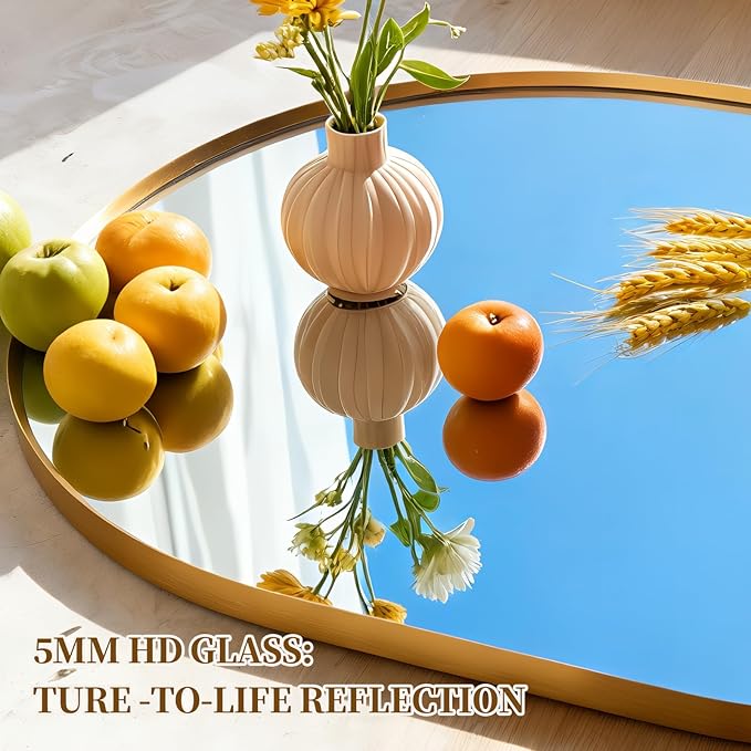 Oval Full Length Mirror, 71"×32" Wall-Mounted Floor Mirror with Metal Frame, Ultra-Clear Explosion-Proof Dressing Mirror, Simple and Classic Deco for Cloakroom/Bedroom/Living Room, Gold