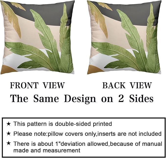 Tropical Green Leaves Throw Pillow Covers Set of 2 Palm Tree Cushion Cases Jungle Banana Leaves Pillow Case 24x24 for Sofa Bed Living Room