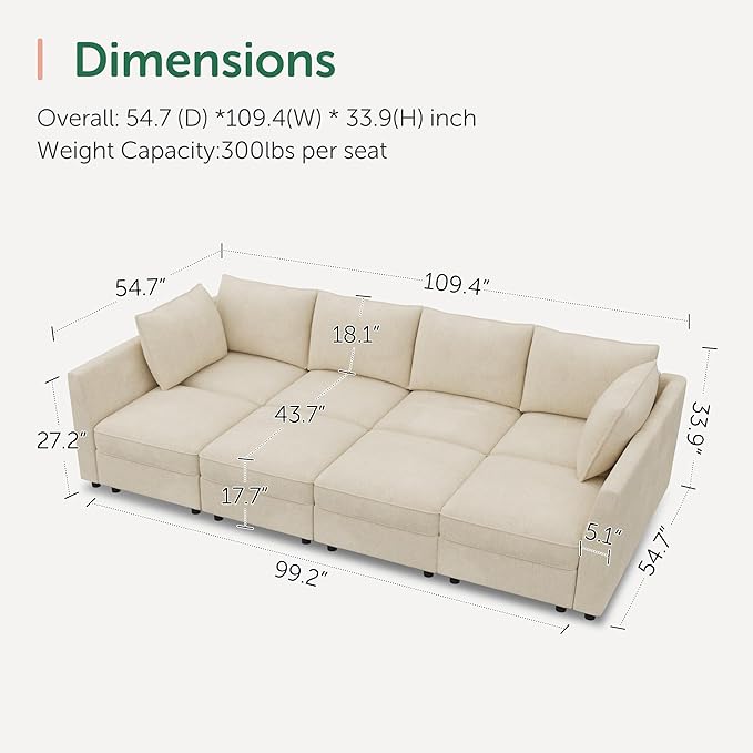 HONBAY Modular Sofa Sectional Sleeper Couch with Storage Seat Reversible Sectional Sleeper Couch Modular Sofa - Beige