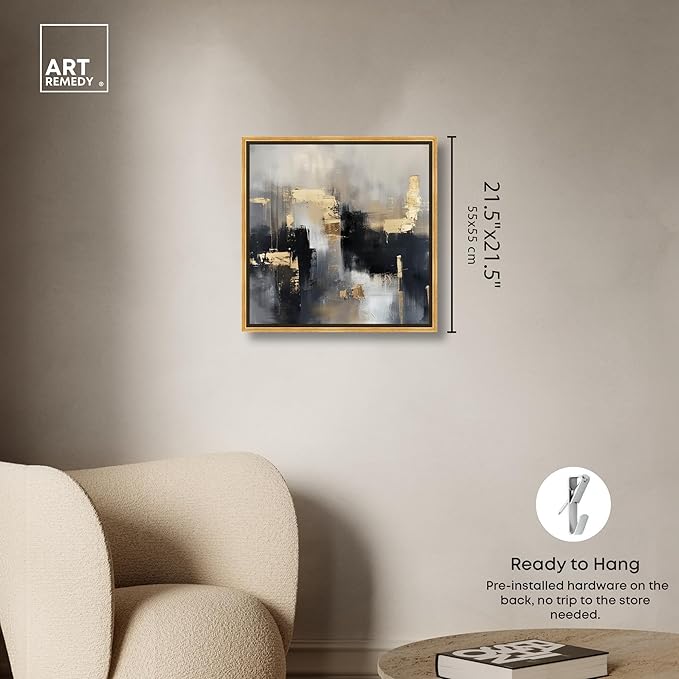 Art Remedy Daring Canvas Colorful Abstract Wall Art, Gold Frame, 20" x 20"