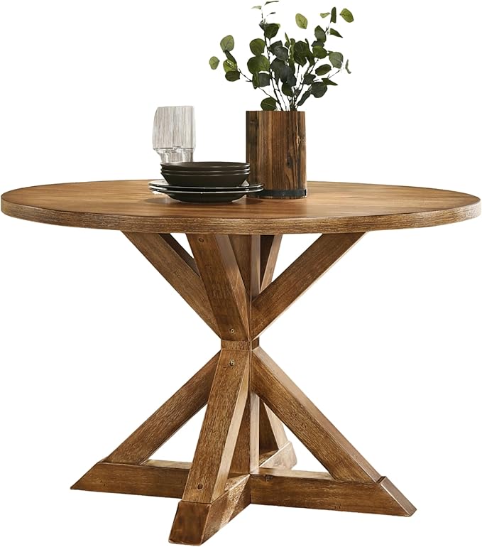 Roundhill Furniture Windvale Cross-Buck Base Dining Table, Brown