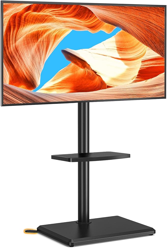 TVON Floor TV Stand with Shelf, TV Mount Stand for 32-60 inch TVs up to 88 lbs, Swivel TV Stand Mount with Height Adjustment and Safety Wood Base for Office, Corner, Max VESA 400x400mm