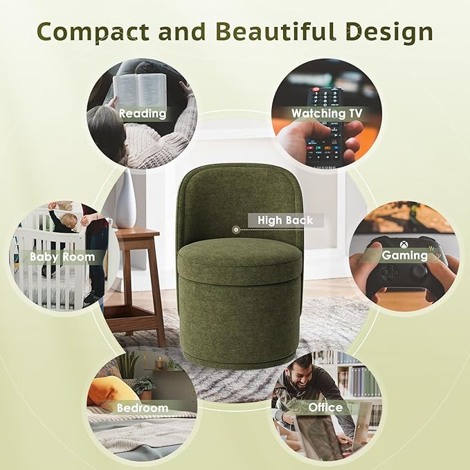 Swivel Accent Chair Set of 2, 360° Swivel Round Chair with Hidden Storage, Modern Small Barrel Armchair for Living Room/Bedroom, Green