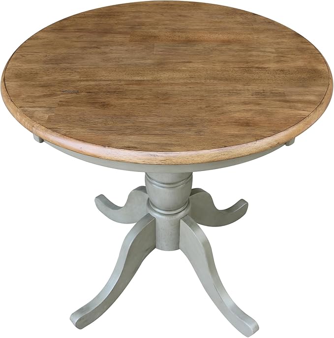 IC INTERNATIONAL CONCEPTS 30" Round Solid Wood Distressed Hickory/Stone Dining Table with 2 Chairs
