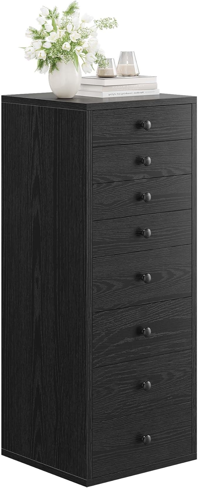 LIKIMIO Tall Dresser, Small Dressers with 8 Storage Drawers, Chest of Drawers for Organizing, Tall Narrow Dresser for Bedroom, Black