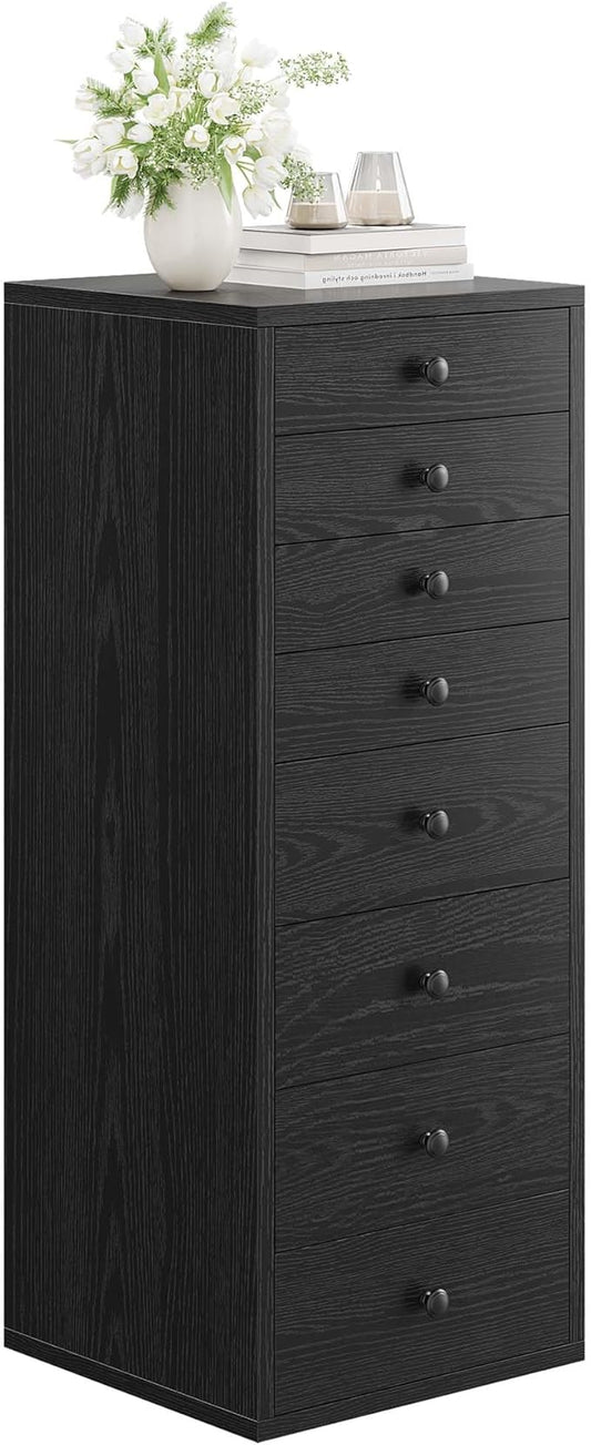 LIKIMIO Tall Dresser, Small Dressers with 8 Storage Drawers, Chest of Drawers for Organizing, Tall Narrow Dresser for Bedroom, Black