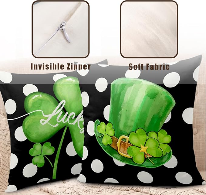 Shamrock Pillow Covers 24 x 24 Set of 2 St Patricks Day Pillowcase Green Lucky Clover Hat Couch Pillow Covers Decorative Throw Pillows Farmhouse St Patricks Day Decor