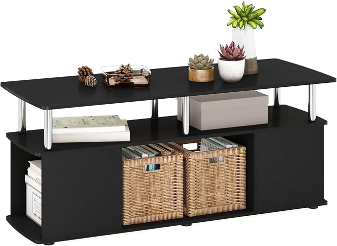 Furinno Jaya TV Stand, Entertainment Center, TV Console for TV up to 50 Inch with Open Shelves, for Living Room, Bedroom, Dark Americano