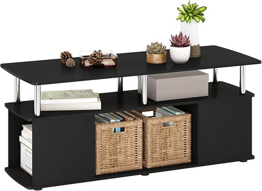 Furinno Jaya Coffee Table, Coffee Table with Storage Shelf, Center Table with Bottom Shelf, for Living Room, Dark Americano