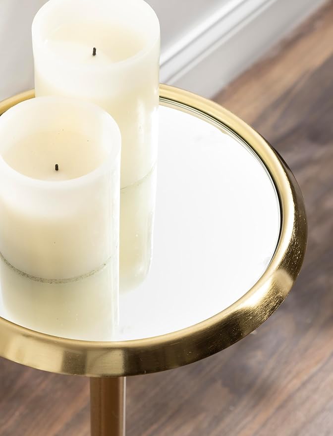 Kate and Laurel Sanzo Modern Pedestal Drink Table; 10 x 10 x 23; Antique Gold; Decorative End Table with Mirrored Tabletop for Use as Small Plant Stand or Cute Martini Table