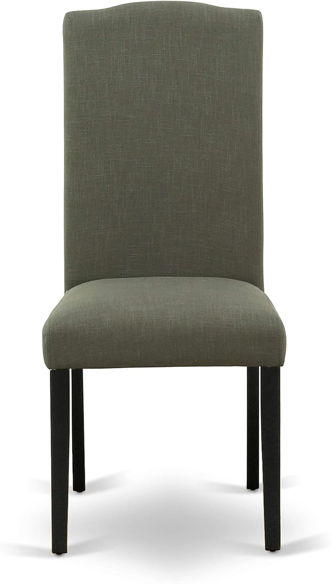 East West Furniture ENP1T20 Encinal Parson Dining Room Chairs - Nailhead Trim Dark Gotham Linen Fabric Padded Chairs, Set of 2, Black