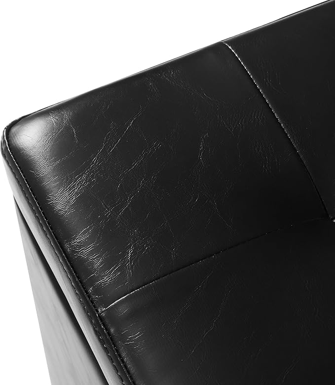 Adeco Modern Tufted Faux Leather Storage Ottoman with Wheels | 18.8" Square Rolling Footrest Stool & Vanity Seat for Living Room, Bedroom, Dorm | Hinged Lid, Black