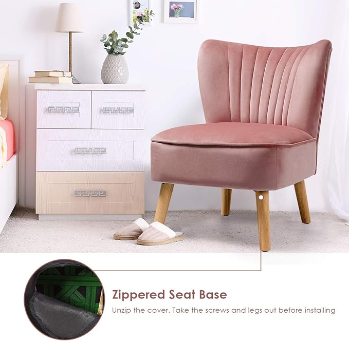 Giantex Velvet Accent Chair, Upholstered Modern Sofa Chair w/Wood Legs, Thickly Padded, Small Armless Wingback Club Chairs for Living Room Bedroom Furniture