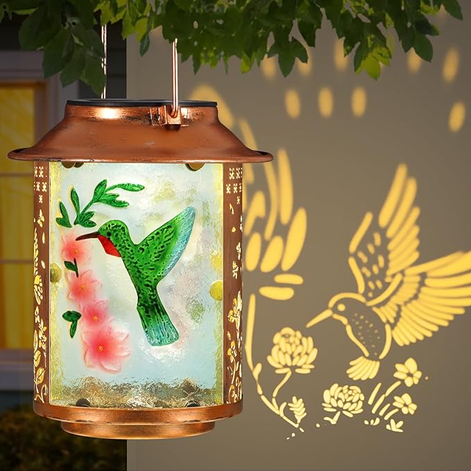 Solar Lanterns Outdoor Waterproof,Birthday Gifts for Women Mom Grandma Garden Decor,Hanging Solar Lights Wall Mount Decorations for Yard,Front Porch,Patio,Lawn Pathway Landscape(Hummingbird)