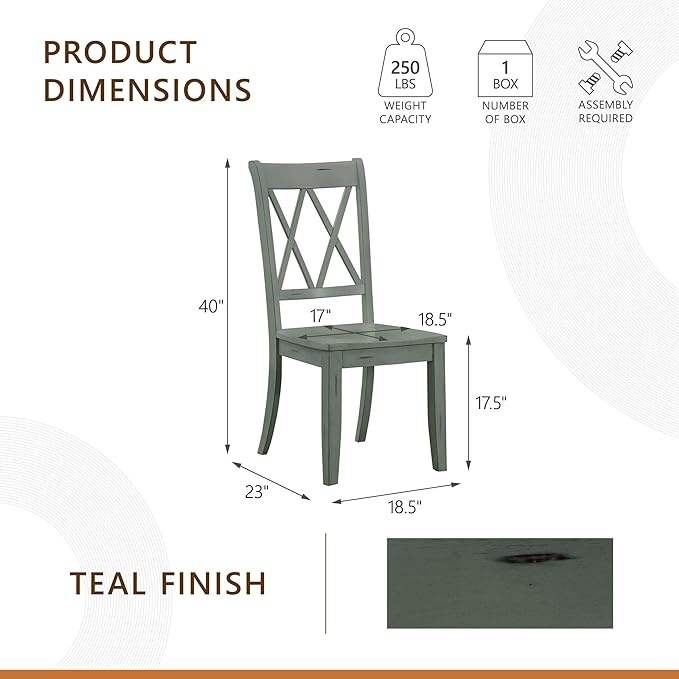 Lexicon Janina Dining Room Chairs Set of 2, Modern Farmhouse Dining Chairs Set of 2, Solid Wood, X Cross Back, for Traditional Modern Ranch Style Kitchen, Armless, Easy Assembly, Teal
