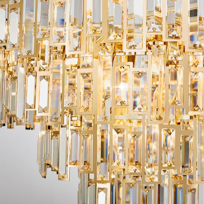 Crystal Contemporary Chandelier Foyer Entryway Lighting, 4-Tier Large Foyer Entrance Chandeliers for High Ceiling Big Crystal Chandelier (Dia 30 inch 15 Lights) Gold