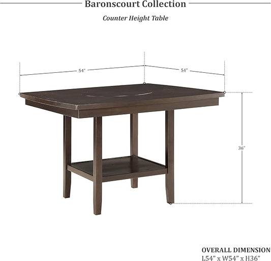Lexicon Baronscourt 54" Square Counter Height Table for 8, Mindy Veneer Wood Dining Table with Lower Storage Shelf and Built-in Lazy Susan, for Dining Room/Kitchen, Dark Brown