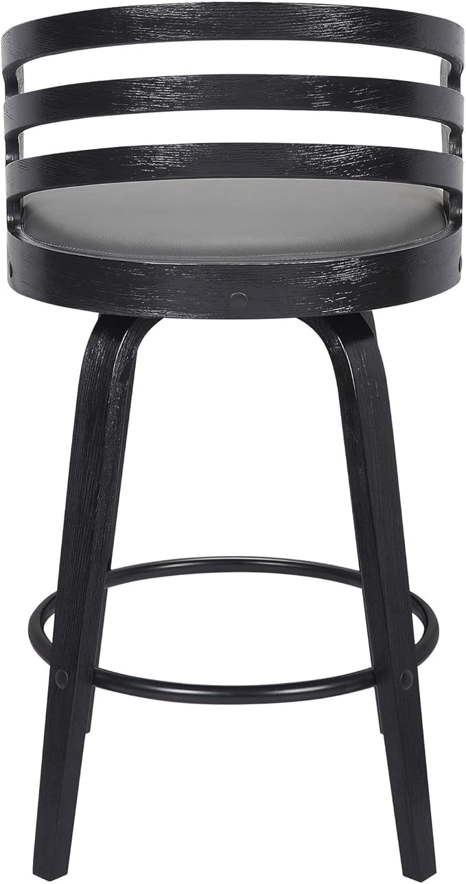 Armen Living Jayden Modern 26" Seat Height Swivel Grey Faux Leather and Black Wood Bar Stool for Kitchen Island Counter