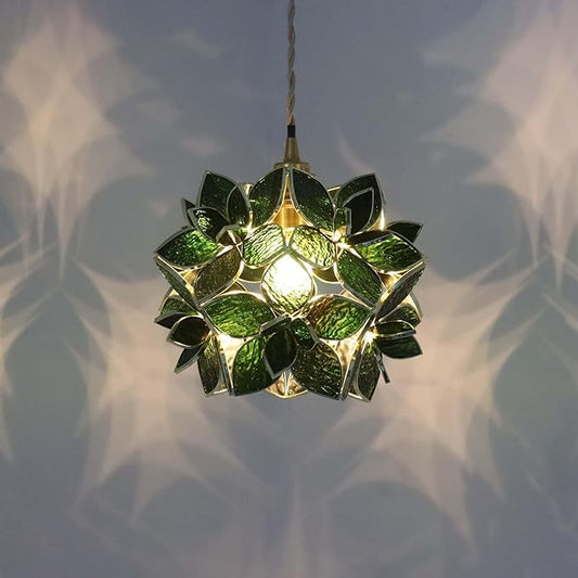 Bieye L11039 Petals Tiffany Style Stained Glass Ceiling Pendant Light for Home Decoration (Textured Deep Green, 8" Rose Lily)