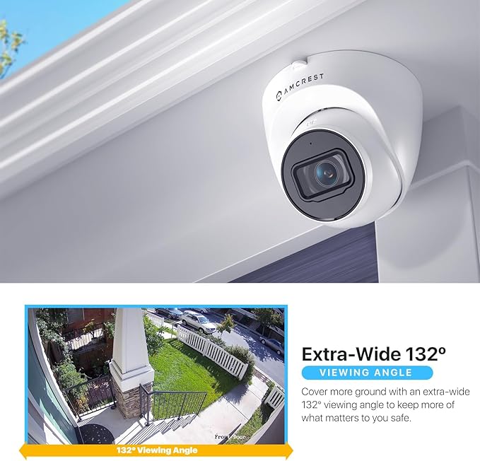 Amcrest Pack of 2, UltraHD 4K (8MP) Outdoor Security IP Turret PoE Camera, 3840x2160, 98ft NightVision, 125° FOV, IP67, MicroSD Recording (256GB), White (2PACK-IP8M-T2599EW-AI-V3)