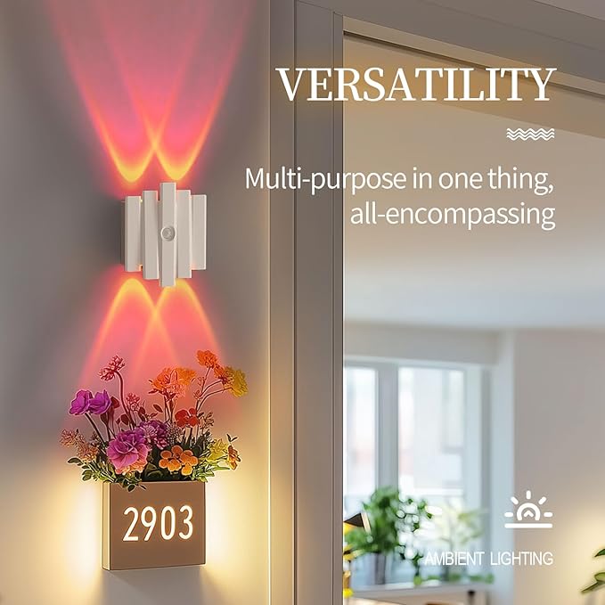 Rechargeable Motion Sensor Wall Sconce, Battery Operated Indoor Night Light with Magnetic Mount, RGB Colorful LED Ambient Lighting for Hallway, Stairs, Bathroom & Kids Room (USB-C)
