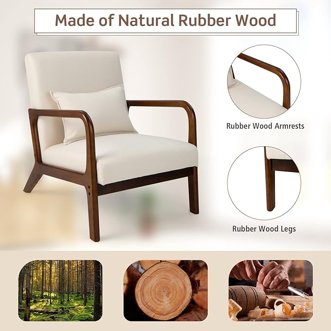 Giantex Set of 2 Modern Accent Chair with Pillow - Comfy Upholstered Lounge Armchair with Anti-Slip Felt Pads, Wooden Frame Soft Padded Arm Chairs for Living Room, Bedroom, Study, Beige