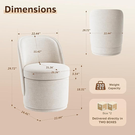 Swivel Accent Chair Set of 2, 360° Swivel Round Chair with Hidden Storage, Vanity Chairs, Modern Small Barrel Armchair for Living Room/Bedroom, Beige