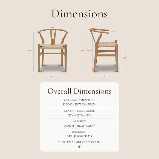 POLY & BARK Weave Dining Chairs – Mid-Century Modern Wishbone Dining Chairs with Arms, Solid Wood Frame, Indoor Use – Natural – Set of 2 - Ideal for Dining Room, Kitchen or Stylish Accent Setting