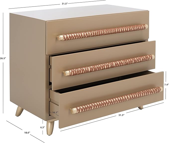 Safavieh Home Raquel Modern Taupe and Gold and Brown 3-drawer Chest