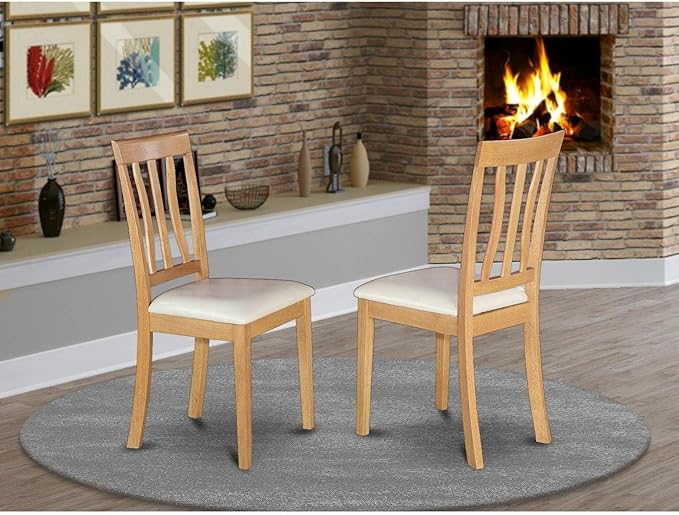 East West Furniture ANC-OAK-LC Antique Kitchen Dining Chairs - Faux Leather Upholstered Wooden Chairs, Set of 2, Oak