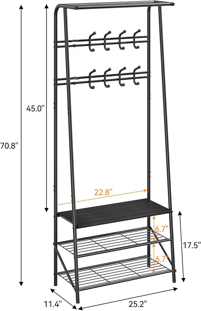 IDEALHOUSE Coat Rack Shoe Bench with 10 Hooks, Hall Trees Entryway Bench with Storage, Multifunctional Hallway Organizer, Wood Look Accent Furniture