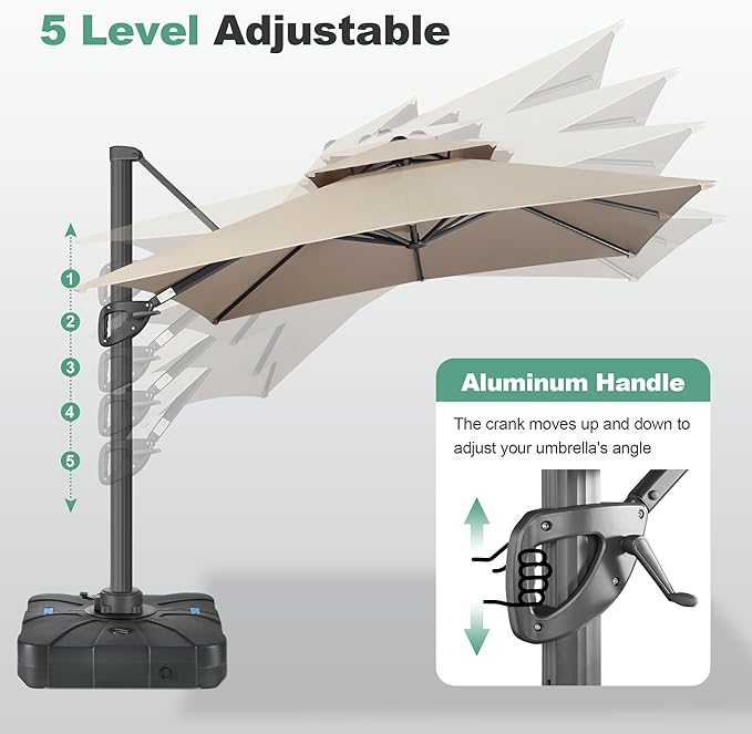 FLAME&SHADE 8.2 X 8.2 FT Cantilever Patio Umbrella - Large Offset Umbrella Outdoor Patio with 360-Degree Rotation and 3-Year Fade Resistance Fabric for Deck Pool Backyard Garden, Taupe