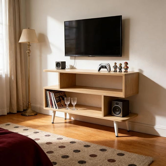 Lightdot TV Stand for TVs to 32'', Modern Entertainment Center with 3 Open Storage Shelf, Sturdy Media Console Table for Living Room/Entrance/Sofa Cabinet, Large Capacity, Easy Installation-Walnut