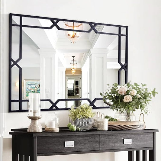 Chende Black Mirror for Wall, 24'' x 36'' Large Decorative Mirror with Metal Pipe Frame, Rectangular Wall Mirror for Living Room, Hang Vertically or Horizontally