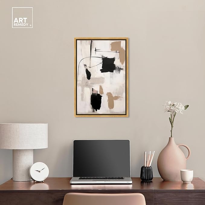 Art Remedy Strings in Abstraction Canvas Muted Abstract Wall Art, Gold Frame, 16" x 24"