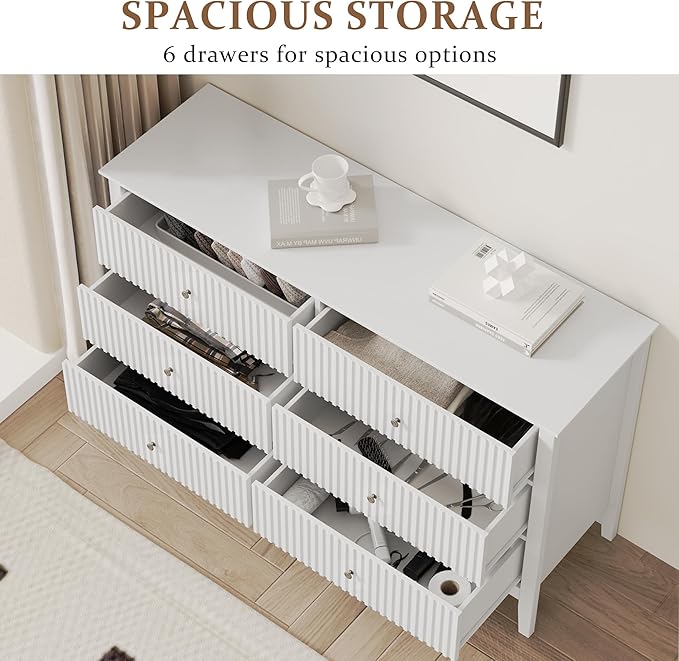 RoyalCraft White Dresser for Bedroom with 9 Drawers, Fluted Painted Wood Chest of Drawers, Modern TV Stand Storage Cabinet for Living Room, Hallway