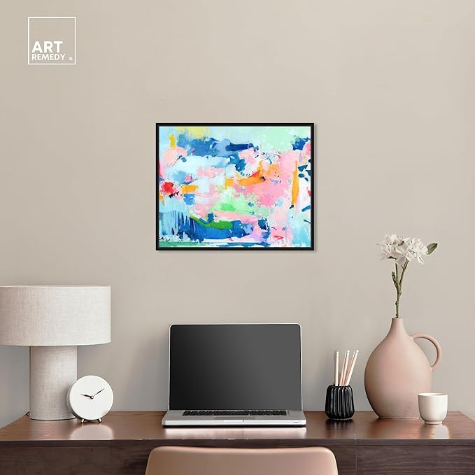 Art Remedy Peaceful Haven Canvas Bright Colorful Abstract Wall Art, Black Frame, 20" x 16"
