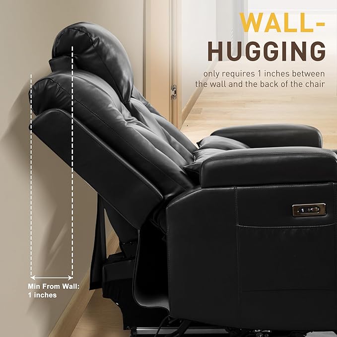 URRED Power Loveseat Recliner Sofa with Console, Wall Hugger Reclining Loveseat RV Couch with LED Light, 150° Zero Gravity Recliners Modular Couches for Living Room (Glossy Black, 77.3'' - 3 Seats)