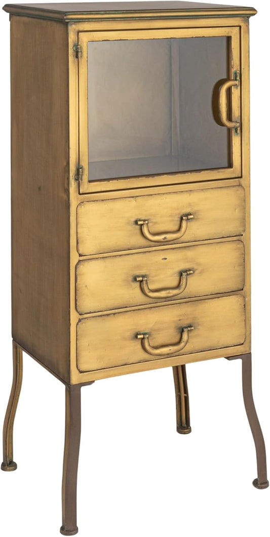 Creative Co-Op Sleek Metal Cabinet Storage with 3 Drawers, Gold